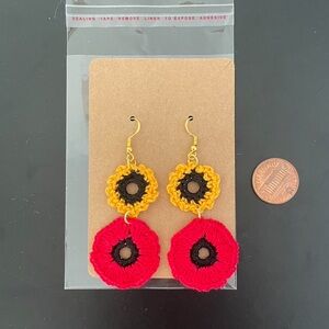 Vibrant Crochet Earrings in Red and Gold